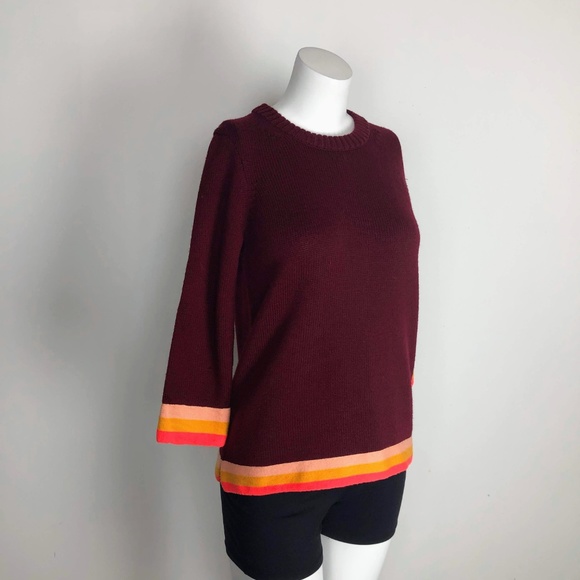 J.Crew Triple Tipped Sweater Burgundy Wool Stripe - Picture 4 of 7